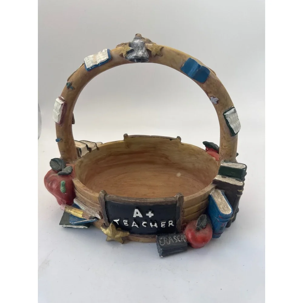 A+ Teacher Decorative Resin Basket School Theme Books Apples Chalkboard‎ Decor
